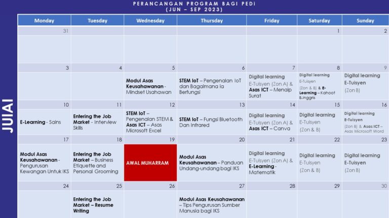 Jadual Latihan PEDi -Julai 2023